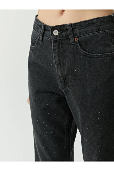 MADAMMERY بنطلون جينز بالازو أسود بحجر لامع، مرن ومريح