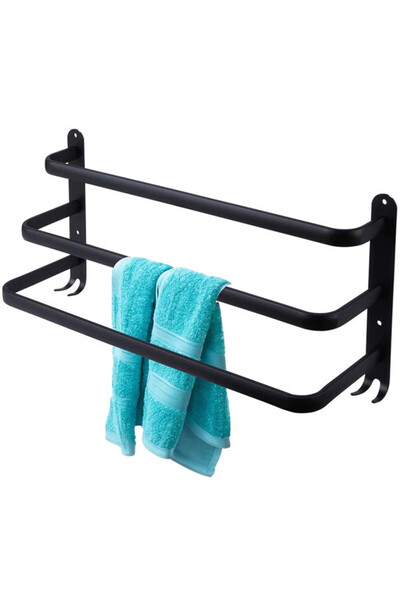 OEM Suport pentru prosoape din aluminiu, cu 3 brațe rabatabile și 4 suporturi, 50 cm, Culoare Negru Mat