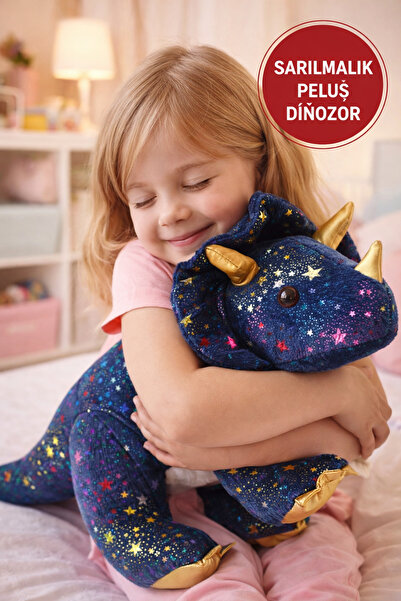 TOYFEST Yıldız Desenli Triceratops Peluş Oyuncak 35 cm – Yumuşak Büyük Dinozo...