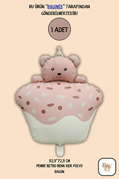 BALOMİS 1 Piece Pink Retro Cake Shaped Foil Balloon 52.5X72.5 cm Birthday Dec...