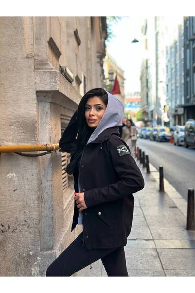 rengamoda Women's Hooded Combed Cotton Vest Set Pocket Arma Detailed Gabardine Jacket