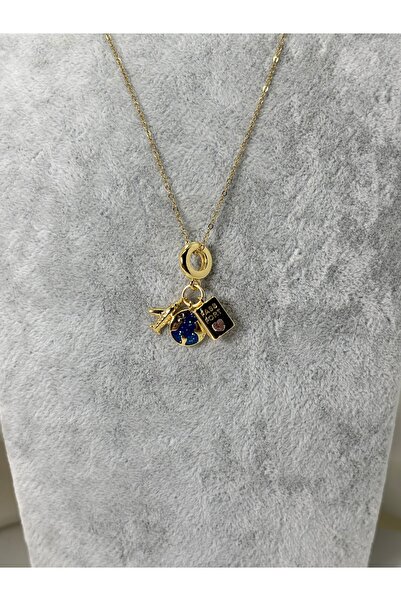 divakse قلادة فولاذية على شكل طائرة سفر ذهبية اللون