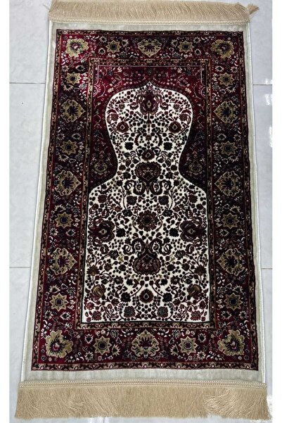 FABRIC سجادة فخمة بنقوش محراب بيضاء على خلفية حمراء داكنة بمقاس $70 \times 11...