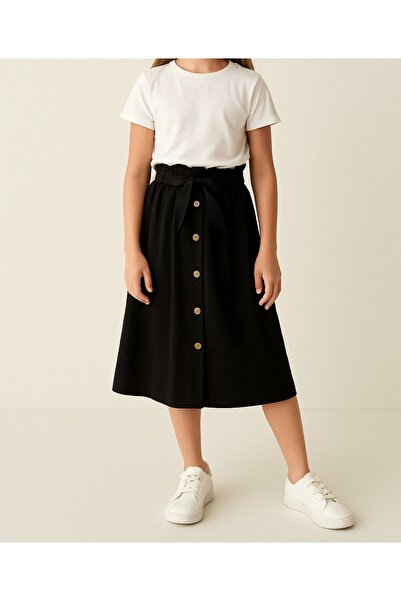 shop Fusta neagră pentru fete, cu talie elastică și nasturi