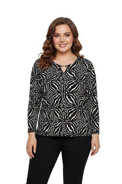 LİNSOLİTA Women's V-Neck Model Printed Blouse Bgl-St05101
