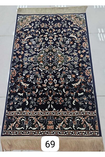 FABRIC ميدالية مركزية ونقوش ورد برتقالية على خلفية كحلية، مقاس 70*110 سم، مظه...