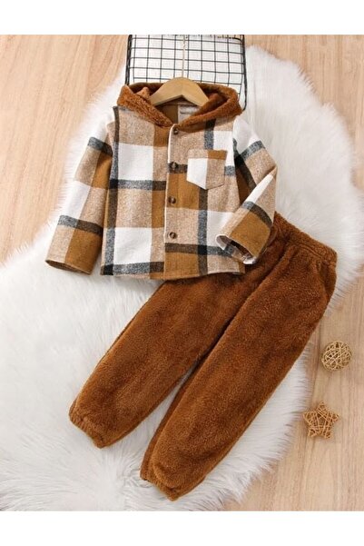 shop Set cu glugă cu model pătrat pentru băieți, cu închidere prin capse