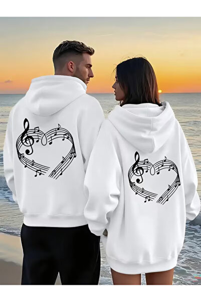 NEVERMIND Hanorac combinat pentru cuplu iubit Heart with Notes cu imprimeu su...