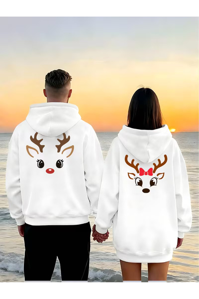 NEVERMIND Hanorac combinat pentru cuplu iubit Deer cu imprimeu supradimension...