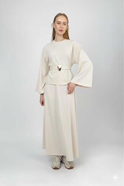 Betimoda Women's Corded Fabric Half Fisherman Belted Skirt Suit