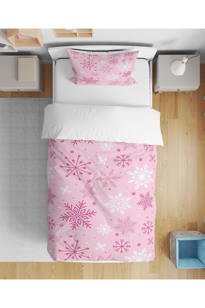 Home Pink Snow New Year Christmas Theme 3D Digital Printed Single Size Sheetl...