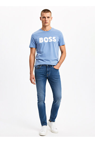 BOSS Bisiklet Yaka Mavi Erkek T-Shirt Te_Frozen