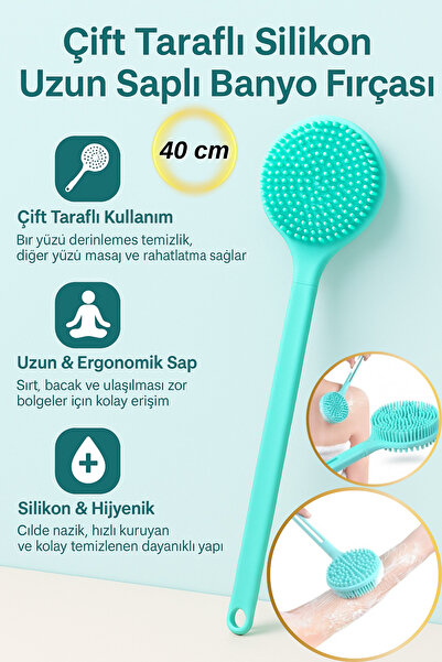 Hane Dostu Çift Taraflı Silikon Uzun Saplı Banyo Fırçası – Sırt & Vücut Temiz...