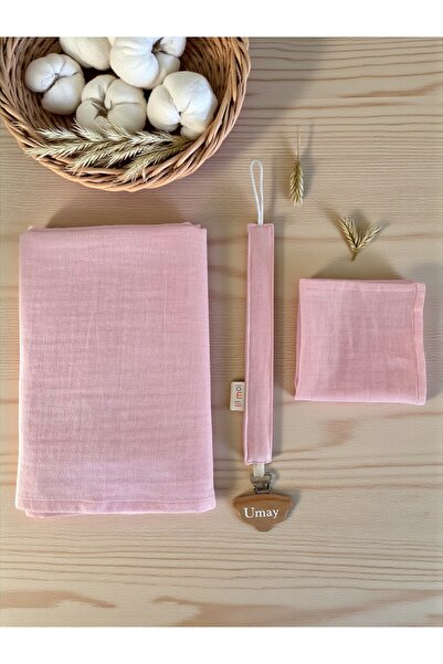Lil Moi %100 Pamuk Pembe Çift Katlı Müslin Kumaş Set (90x90 cm Müslin Örtü, İ...