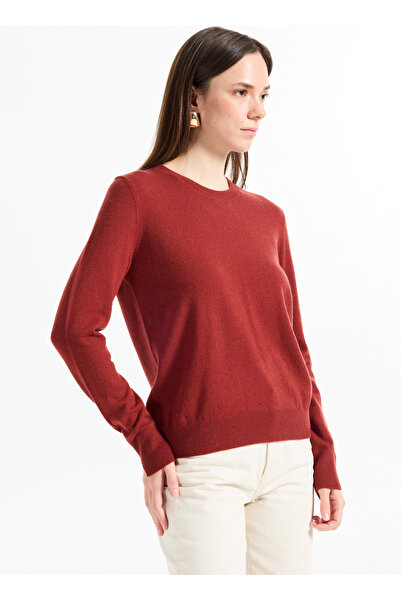 Sisley Bisiklet Yaka Regular Fit Düz Koyu Kırmızı Kazak Kadın 102HM100F