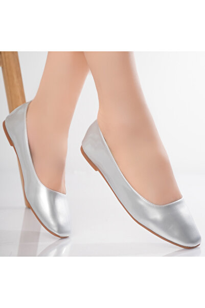Botinelli Balerini argintii pentru femei din piele ecologică lăcuită Ranela, ...
