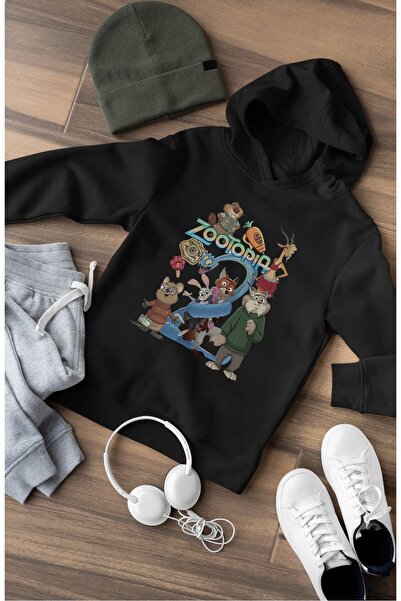 Fuddy Moda Zootopia Characters με τύπωμα με κουκούλα Παιδικό φούτερ, Unisex μ...