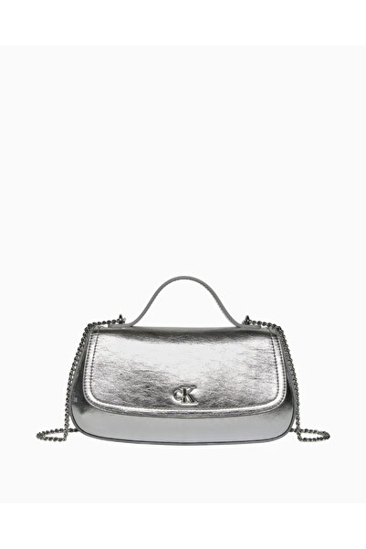 Calvin Klein Women's Chain Shoulder Strap Embossed Ck Logo Silver Shoulder Ba...
