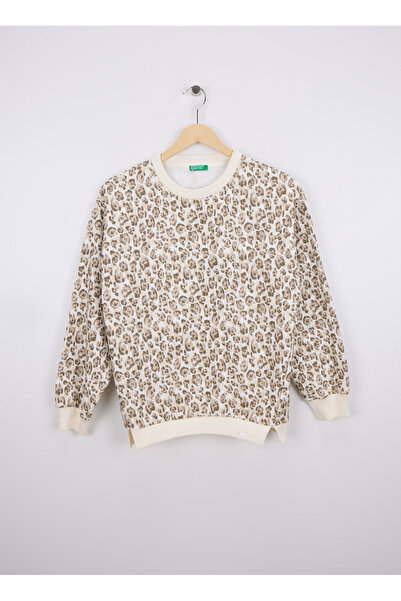 Benetton Baskılı Kız Çocuk Bej Sweatshırt 3QHCC10RS