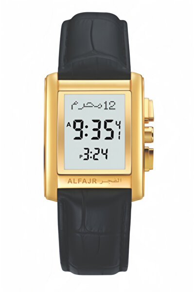 Al-Fajr Men's Leather Strap Digital Wristwatch Water-Resistant Square Dial Bl...