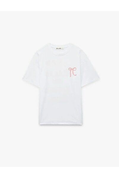 Koton Μπλουζάκι με κοντό μανίκι, βαμβακερό φιόγκο στο πίσω μέρος με τύπωμα ov...