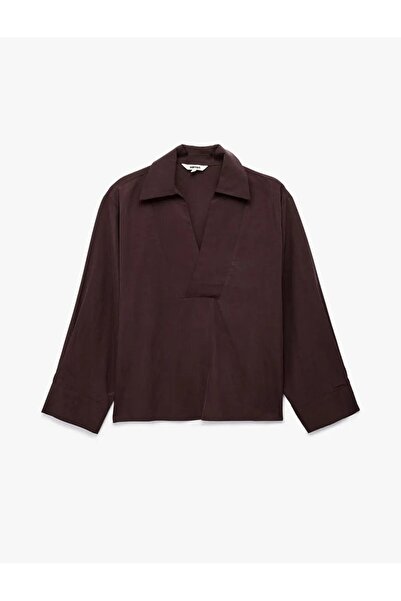 Koton Uzun Kollu V Gömlek Yaka Bluz