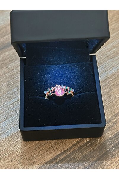 thehersjewelry Renkli Taş Detaylı Kalp Yüzük