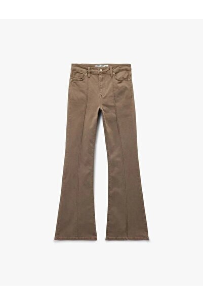 Koton Slim Fit Normal Bel Cep Detaylı Nervürlü İspanyol Paça Pantolon - Flare...