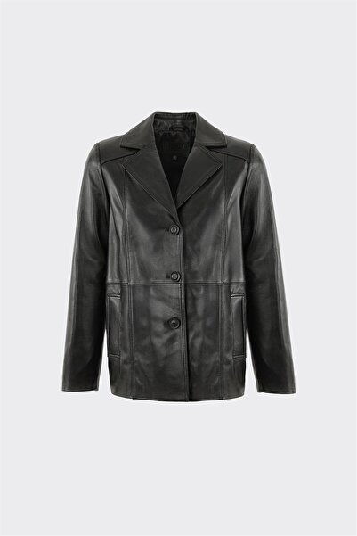 Elle Shoes Siyah Deri Kadın Ceket