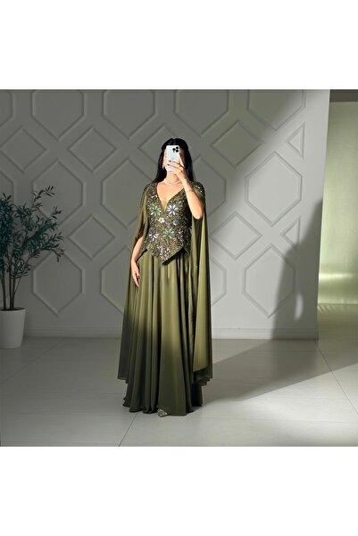 STAYILK DRESSES Olive green evening dress with a special design from 💚💚💚