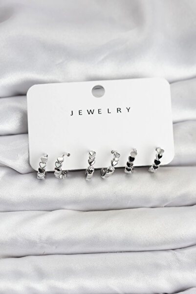 Epilons مجموعة أقراط نسائية من Bfs مصنوعة من النحاس باللون الفضي مع تفاصيل عل...