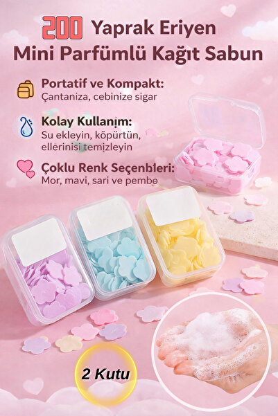 Hane Dostu 200 Yaprak Eriyen Mini Parfümlü Kağıt Sabun – Cep Boy, Taşınabilir...