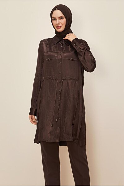 Alvina Shirt Collar Satin Jacquard Tunic 46088