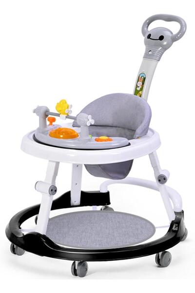 Yelajoy Multi-functional Baby Walkers with Wheels,Round with Adjustable Height,Anti-O Legs,With Toys Music
