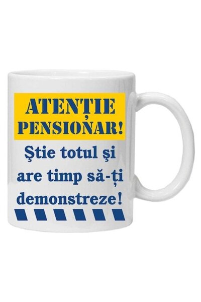 CRD PRINT Mug inscribed with the text 'attention pensioner'