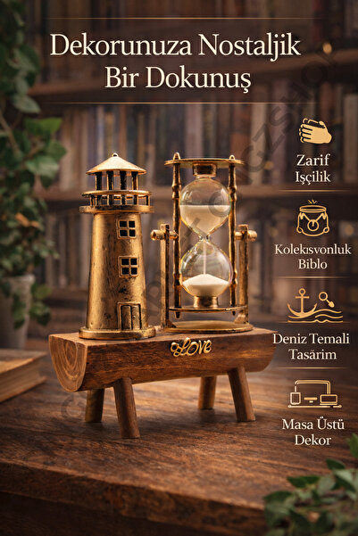 CNGZSHOP Deniz Feneri Biblolu Kum Saati Dekoratif Nostaljik Masa Süsü Hediyelik