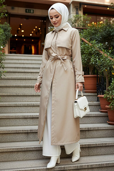 N.S NEVA STYLE Belted Mink Hijab Trench Coat 10700V