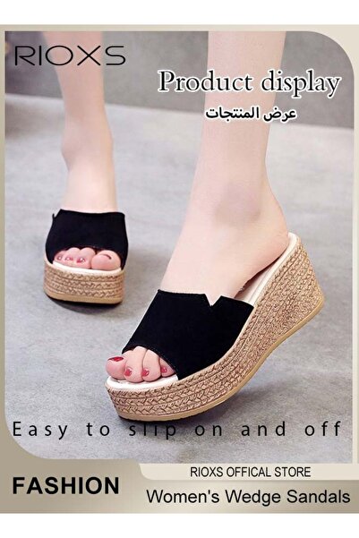 RIOXS Women's Casual Wedge Slipper, Open Toe Suede Platform Sandal, Comfort S...