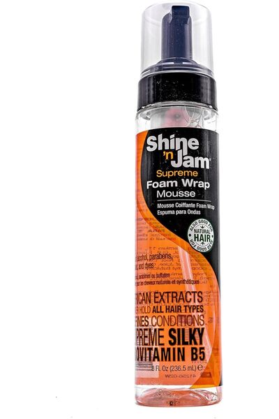 ampro رغوة تصفيف الشعر Shine-n-Jam Supreme Hold Foam Wrap Mousse - معززة ببروتينات الحرير - تمنح تسريحاتك مظهرًا أنيقًا