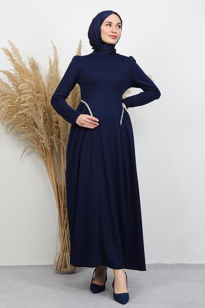 GİYZAMİLA Polyana Crepe Evening Dress Navy Blue