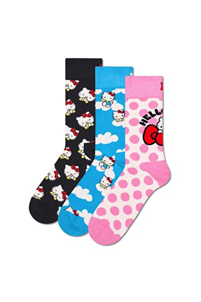 Happy Socks Damen Socken, 3er Pack - HELLO KITTY, Geschenkbox, Motivsocken