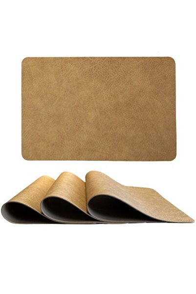 Maso Home Concepts Set of Placemats, Napkins, Table Mats, Synthetic Leather, 4 pieces, 44.5 x 30 cm, Caramel Brown