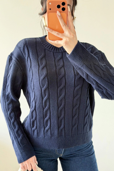 Eka Women's Navy Blue Hair Knit Sweater 1014-2573