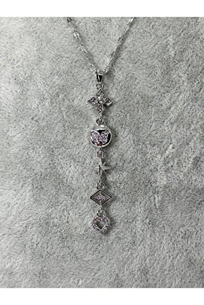 divakse Steel Necklace with Dangling Zircon Stone Star Model