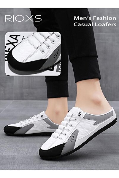 RIOXS نعال رجالية من نوع ميولز، أحذية كاجوال أنيقة بدون رباط، نعال جلدية مصنو...