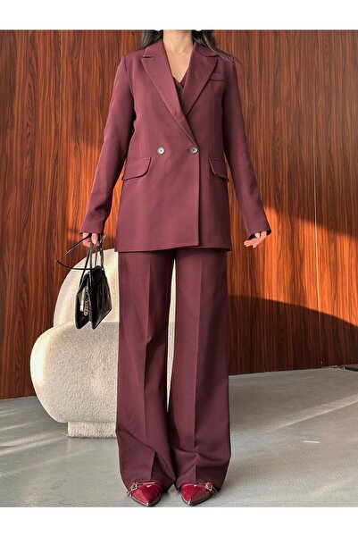 Moda İkra sacou vesta palazzo pantaloni costum 3 piese