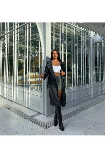 one depot only for quality life kadın deri trençkot kuşaklı premium kalite