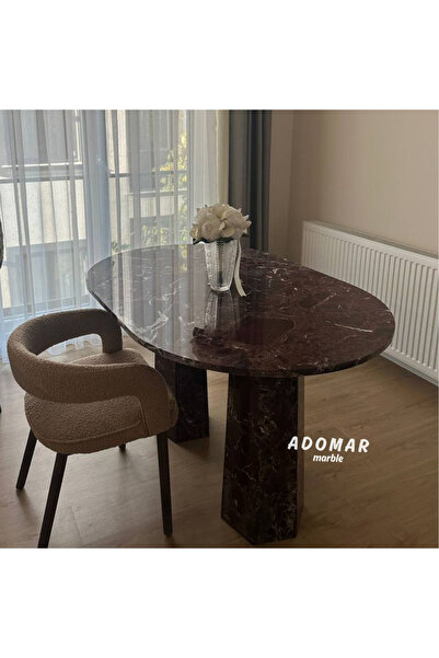 adomarmarblehandmadeandluxury Vişne Mermer Yemek Masası, Rosso Levanto Mermer Masa, Oval Yemek Masası, Özel ölçü