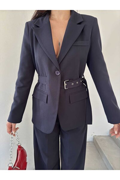 MYGİYİMİSTANBUL Belt Detail Blazer Jacket Loose Pantalon Suit-Women's Suit
