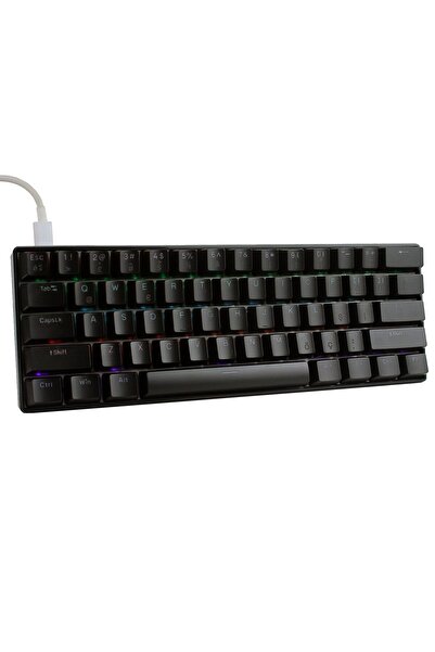 Apera H61K Mini Mekanik Kablolu Gaming Oyuncu Klavye Türkçe Q Blue Switch 12 AD RGB LED Işık Modlu